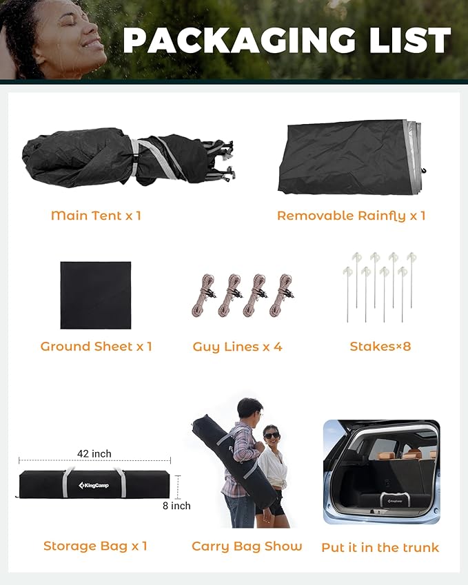 KingCamp Camping Shower Tent, Instant Portable Privacy Shelter, 1/2 Room Large Outdoor Toilet Tent with Floor, Water-Resistant, Windproof & Easy Setup for Beach, Camping & Hiking