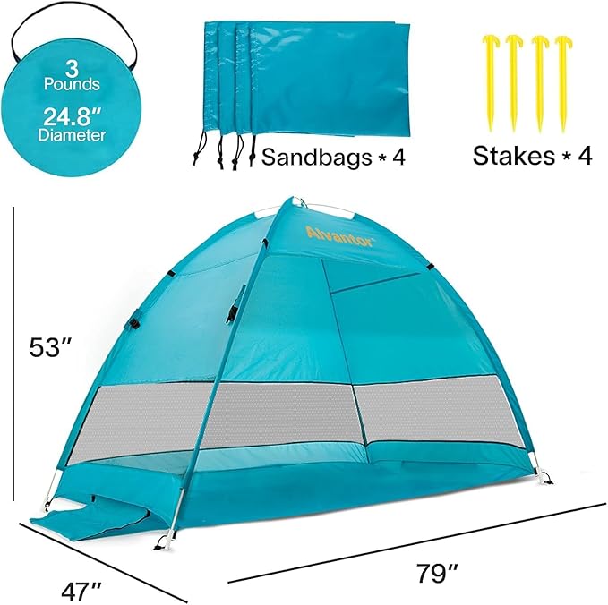 Alvantor Beach Tent Beach Umbrella Outdoor Sun Shelter Cabana Automatic Instant Pop-Up UPF 50+ Portable Beach Shade Camping Fishing Hiking Canopy Easy Set Up Light Weight Windproof for 2-3 Person