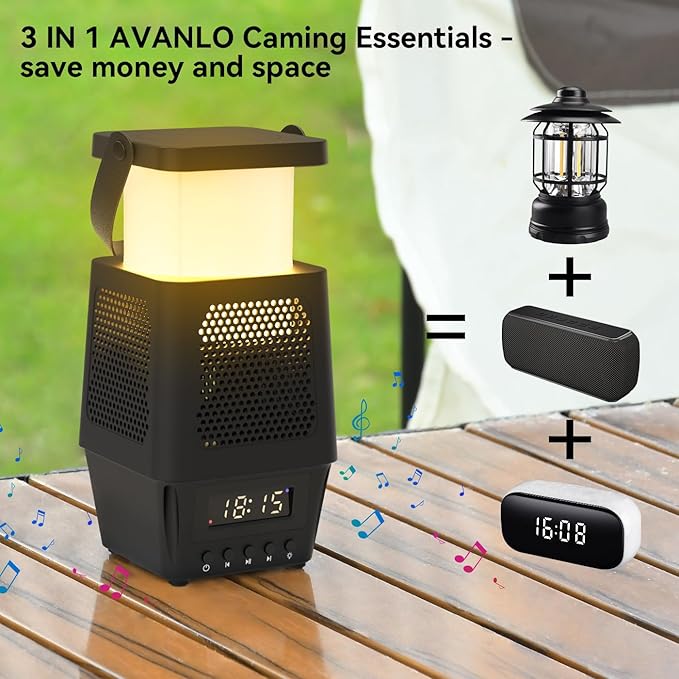 3 in 1 Cordless Camping Lamp,3CCT 7 Dimmable Rechargable Small Lantern with Wireless Bluetooth Speaker,Battery Operated Portable Alarm Clock Lamp