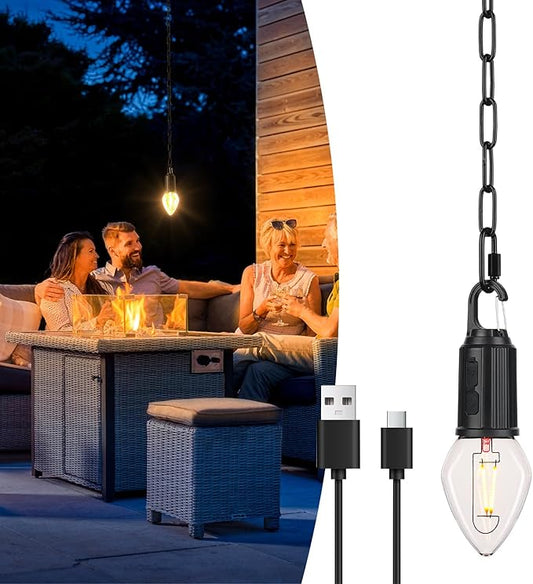 Rechargeable LED Gazebo Lights Waterproof Outdoor Hanging Lights with 3 Modes, Battery Operated Candle Shape Chandelier for Pergola, Patio and Garden Light 1 Pack