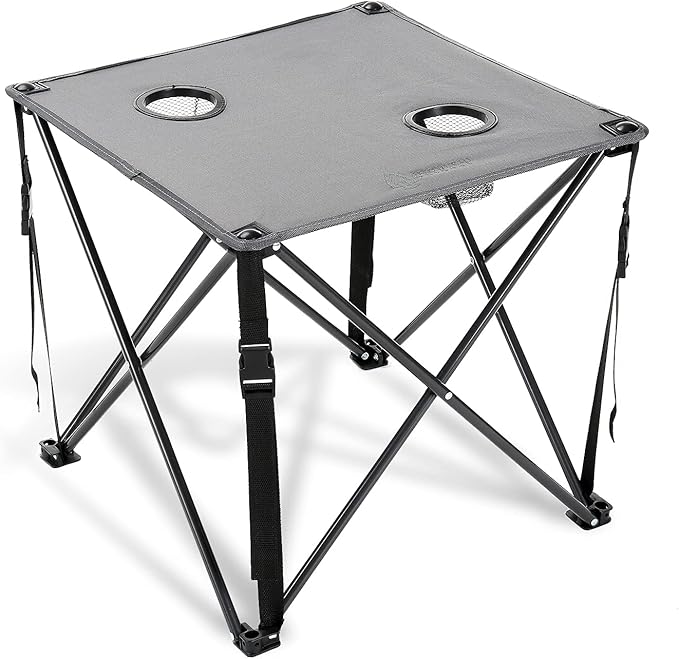 ARROWHEAD OUTDOOR 26” (66cm) Heavy-Duty Portable Camping Folding Table, 2 Cup Holders, Compact, Square, Carrying Case Included, Steel Frame, High-Grade 600D Canvas, USA-Based Support