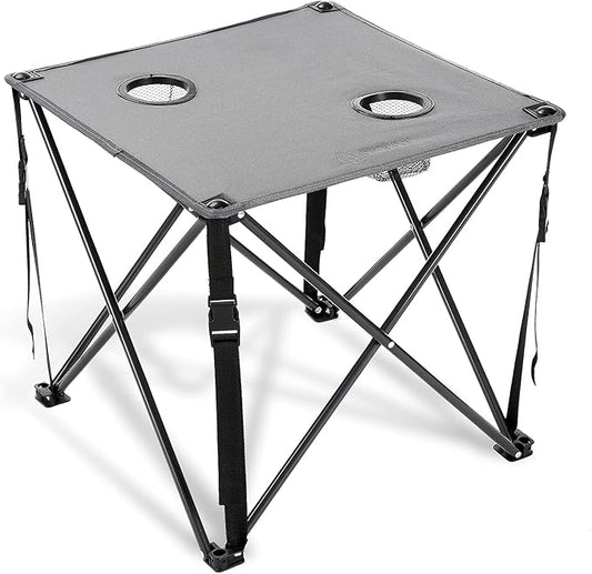 ARROWHEAD OUTDOOR 26” (66cm) Heavy-Duty Portable Camping Folding Table, 2 Cup Holders, Compact, Square, Carrying Case Included, Steel Frame, High-Grade 600D Canvas, USA-Based Support