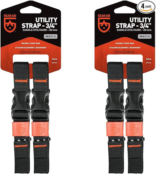 GEAR AID Utility Straps with Side-Release Buckle, Secure and Compress Camping, Biking, Hunting, Boating Gear, Multiple Sizes