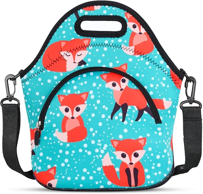 Violet Mist Neoprene Lunch Bag, Snow Fox, Unisex, Meal Holder, 12.6"L x 11.8"H x 6.14"W, Adjustable Shoulder Strap, Easy to Clean, BPA-Free, Eco-Friendly