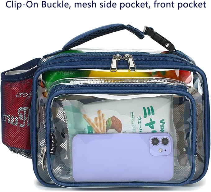 FlowFly Kids Lunch box with buckle Insulated Cooler Back to School Thermal Meal Tote Kit for Girls, Boys, Clear#Cyan