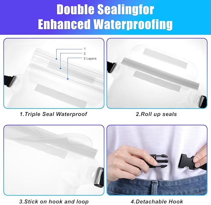 Waterproof Fanny Pack Adjustable Waist Strap Clear Fanny Pack for Women, Waterproof Belt Bag Water Park Essentials, Fanny Dry Pack for Beach, Camping and Swimming