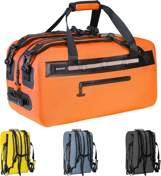 50L Waterproof Dry Duffle Bag Dry Backpack 840D TPU Heavy Duty Dry Bag,Rubber Airtight Zipper, for Kayaking,Boating,Motorcycling,Camping,Rafting,Surfing, Swimming,Fishing,Orange