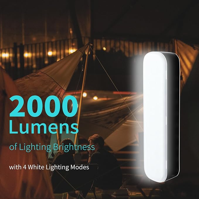 Solar Rechargeable Camping Lantern - 2000 Lumens, 4 Light Modes, Portable Power Bank (Black)