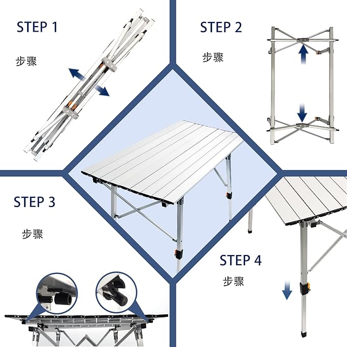 CampLand Aluminum Table Height Adjustable Folding Table Camping Outdoor Lightweight for Camping, Beach, Backyards, BBQ, Party