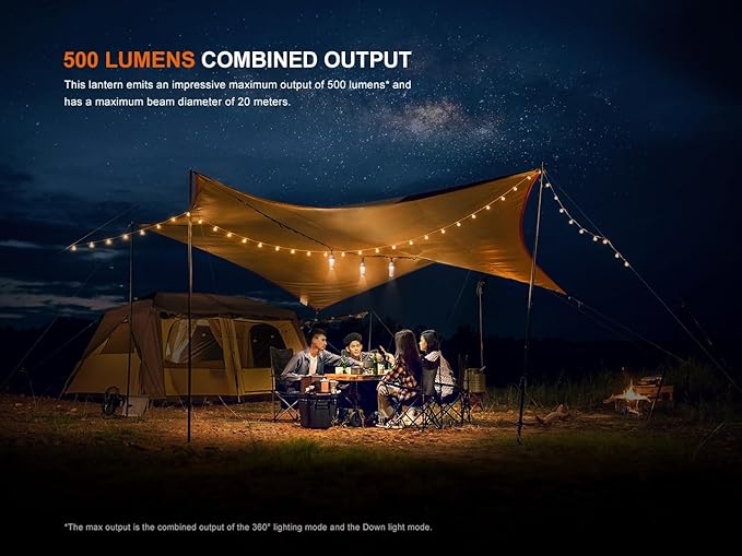 Fenix CL22R 500 Lumen Compact Lantern, USB-C Rechargeable and Multifunctional with Red Light and Colorful Ambient Lights for Camping, Hiking, Fishing (Iceberg White)