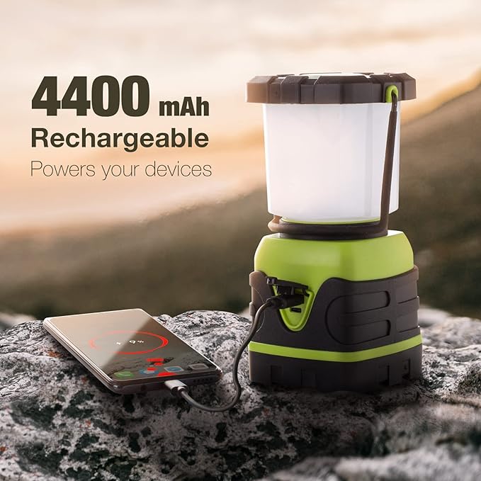 Lepro LED Camping Lantern Rechargeable, 1600LM, 4 Light Modes, 4400mAh Power Bank, IPX4 Waterproof, Perfect Lantern Flashlight for Hurricane Emergency, Hiking, Home and More, USB Cable Included