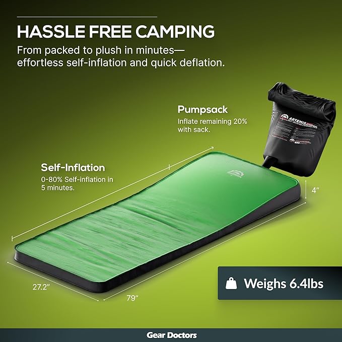 Gear Doctors Artemis 3D Self-Inflating Sleeping Pad – 8.3 R-Value Camping Mattress – Insulated Sleeping Mat for Cold Weather, Backpacking, Hiking, Tent, Outdoor Use