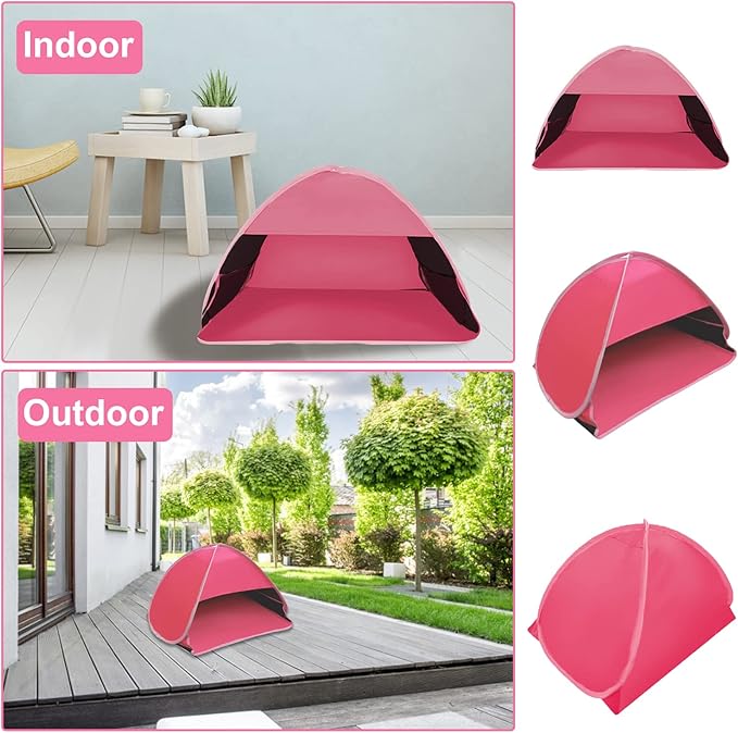 Mini Head Shelter Tent, 1 Pack Foldable Pop Up Beach Tent Sun Shelter for Anti-UV Pet & Outdoor Camping, Picnic Beach, Pink-Vinyl L