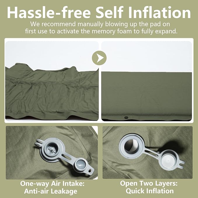 BISINNA Self-Inflating Sleeping Pad Thick Foam Sleeping Mattress with Pillow for Camping Lightweight Insulated Sleeping Mat Fast Inflating for Camping Travel Car Tent