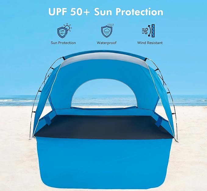 Calen Beach Tent,Beach Canopy Shade Tent with UPF50+UV Protection for 3/4-4/5-6/8 Person, Waterproof Portable Easy Setup Beach Sun Shelter Tent for Outdoor Adventures,Camping,Picnics with Carrying Bag