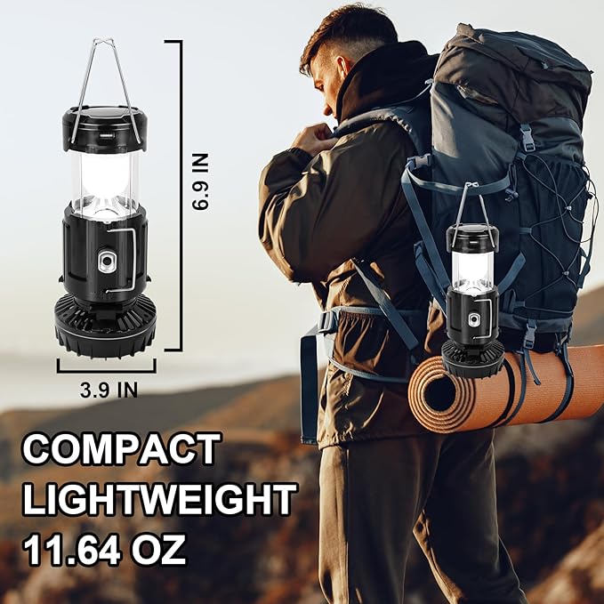Ultra-Portable Solar&Rechargeable Camping Lantern with Fan,4 in 1 LED Power Outage Light Compact Collapsible Design for Emergency Hurricanes, Hiking, Home, Outdoor ,Survival Kit Essentials Camp Gifts