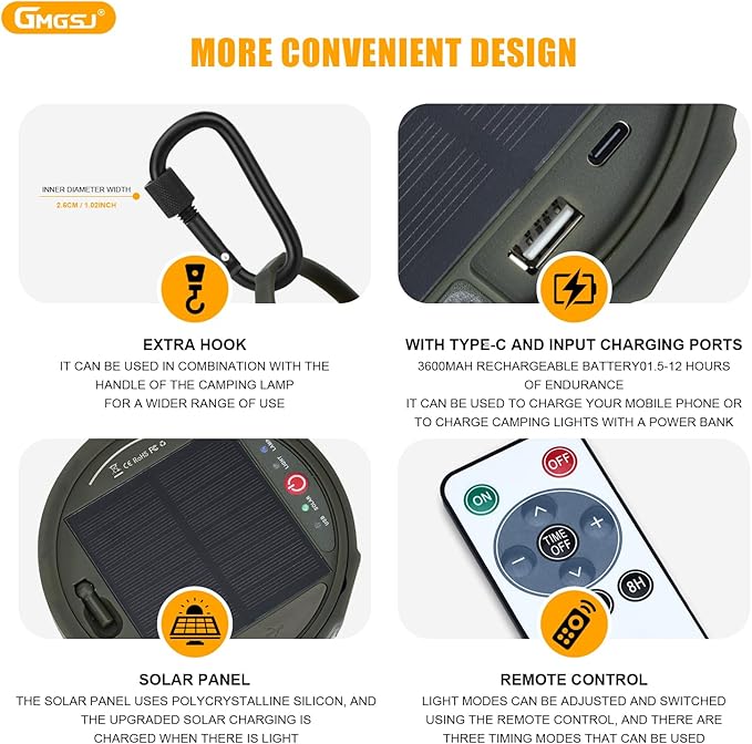 Solar Camping String Lights,40.45FT Fairy String Lights with 10 Lighting Modes,Portable Waterproof Camping Lamp with Remote Control,Solar Power and USB Rechargeable Camping Lights for Yard Hiking