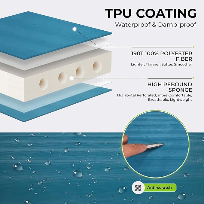 FUNDANGO Queen Sleeping Pad for Camping, 2 Person Self-Inflating Air Mattress Cot, Foldable Camping Mat with Pump Sack Bag, Camping Essentials for Tents Car, Outdoor & Home