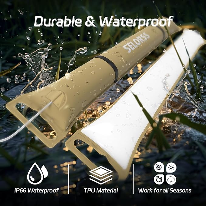 SELORSS Portable Inflatable Folding Outdoor Camping Light, IP66 Waterproof Standard with USB Plug for camping, hiking, traveling and other outdoor environments.(Khaki)