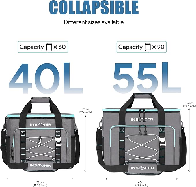 INSMEER Insulated Cooler Bag 90Cans/55L Large Cooler Bag Soft Sided Cooler with Shoulder Strap, Collapsible Coolers, Portable Leakproof Lunch Cooler for Camping/Beach/Food Delivery/Picnic