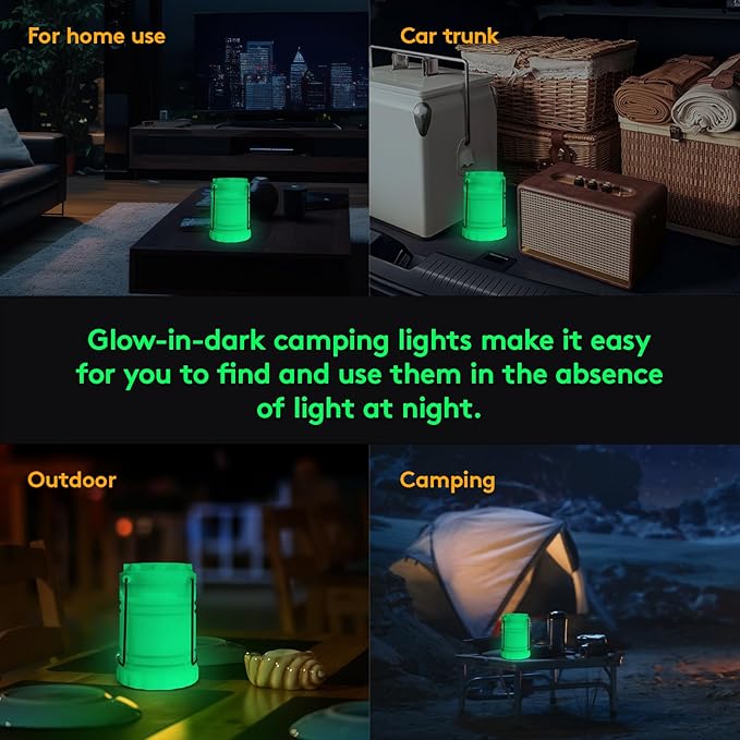 KUNHE 2 Pack LED Glow-in-The-Dark Camping Lanterns Battery Powered (Includes 6 AA Batteries) 350 Lumens IPX4 Water Resistant Portable Lights for Emergency Hurricane Storms and Outages