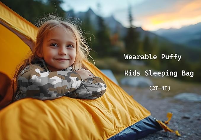T40 Toddler Sleeping Bags Boys Girls | Ages 2-4 | Puffy Kids Sleeping Bag Camping Sleepovers |up to 46 in| Lightweight Compact Comfort for Indoor Outdoor Machine Washable