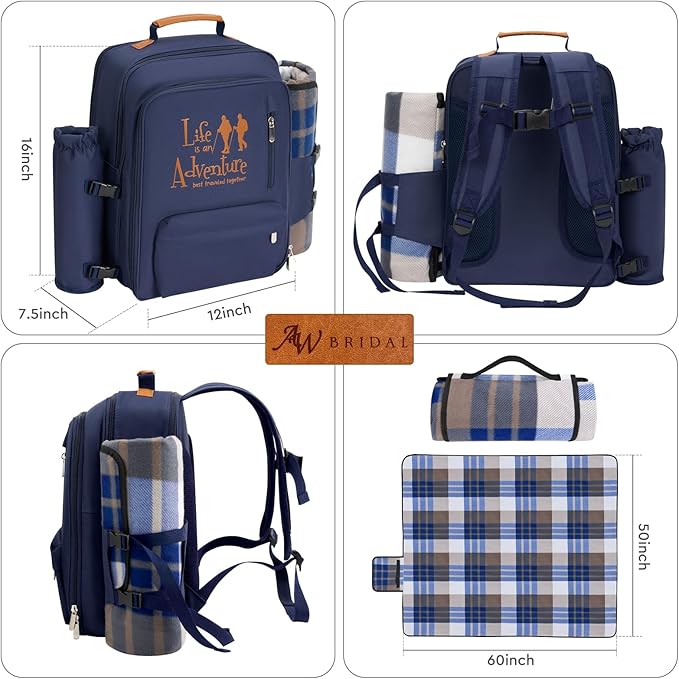 24L Insulated Picnic Basket Leak Proof Picnic Backpack for 2, Blue Camping Gifts, Cool Bridal Shower Gifts for Bride and Groom, Mr and Mrs, Anniversary Engagement Wedding for Newly Engaged Couples