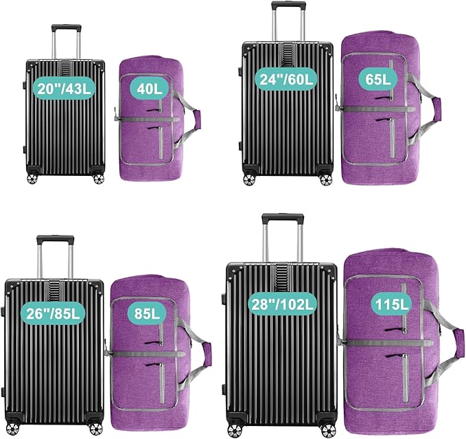 Dimayar 40L Travel Duffle Bag for Men Women - Foldable Duffel Bag with Shoes Compartment - Overnight Bags Waterproof & Tear Resistant(Purple)
