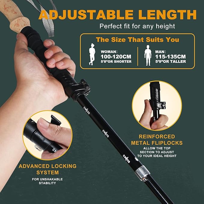 Trekking Poles for Hiking - Walking Sticks for Men, Women, Seniors, 2pc Collapsible Lightweight Aluminum Alloy Hiking Poles for Nordic Walking & Outdoor Adventures
