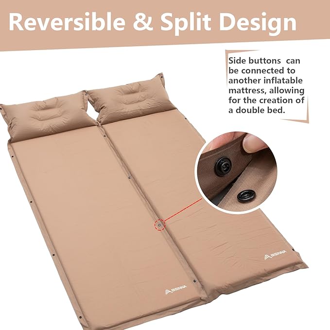 BISINNA Self Inflating Sleeping Pad Thick Foam Sleeping Mattress with Pillow for Camping Lightweight Insulated Sleeping Mat Fast Inflating for Camping Travel Car Tent