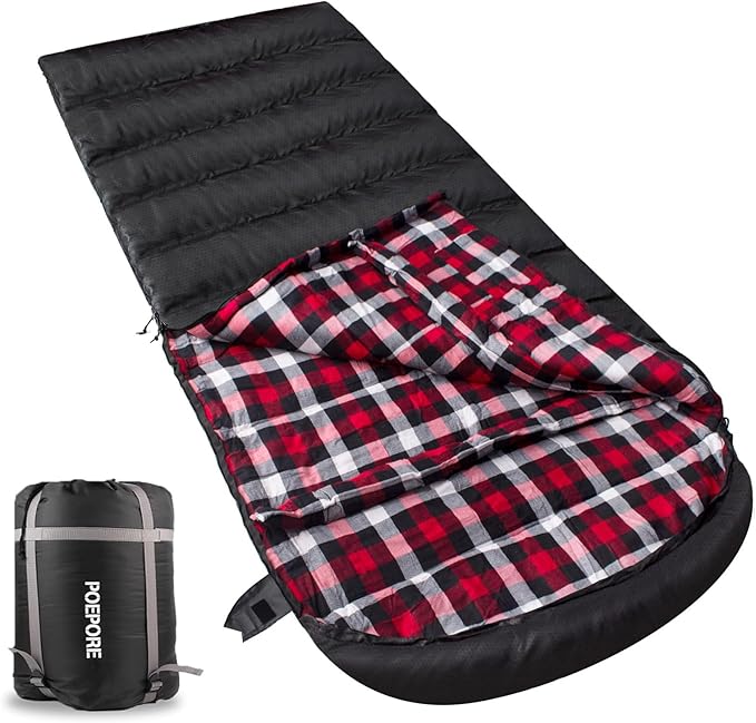 Flannel Sleeping Bag 0 Degree Cold Weather for Adults XXL Sleeping Bag 4 Season Big and Tall with Compression Sack