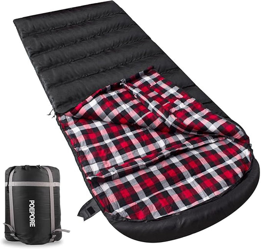 Flannel Sleeping Bag 0 Degree Cold Weather for Adults XXL Sleeping Bag 4 Season Big and Tall with Compression Sack