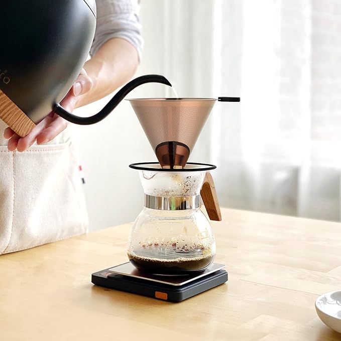 Pour Over Coffee Dripper Filter: Reusable Stainless Steel Coffee Filters - Metal Cone Filter Paperless Single Cup Coffee Maker 1-4 Cup with Double Mesh & Non-slip Cup Stand Rose Gold