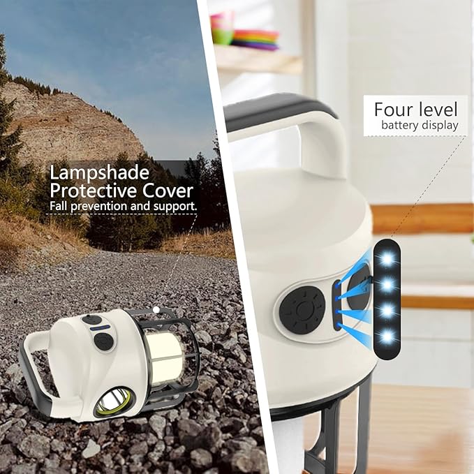 LED Camping Lantern Rechargeable, Portable LED Battery Powered Camping Light, Waterproof Tent Light with 6 Light Modes, 2400mAh Power Bank Lantern Flashlight for Hiking, Hurricane Emergency