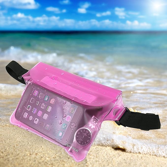 Waterproof Waist Pouch 2-Pack | Beach Accessories Fanny Pack for Swimming Snorkeling Sailing Kayaking Beach Pool Water Parks | Keep Your Phone Wallet Safe and Dry (White & Black)