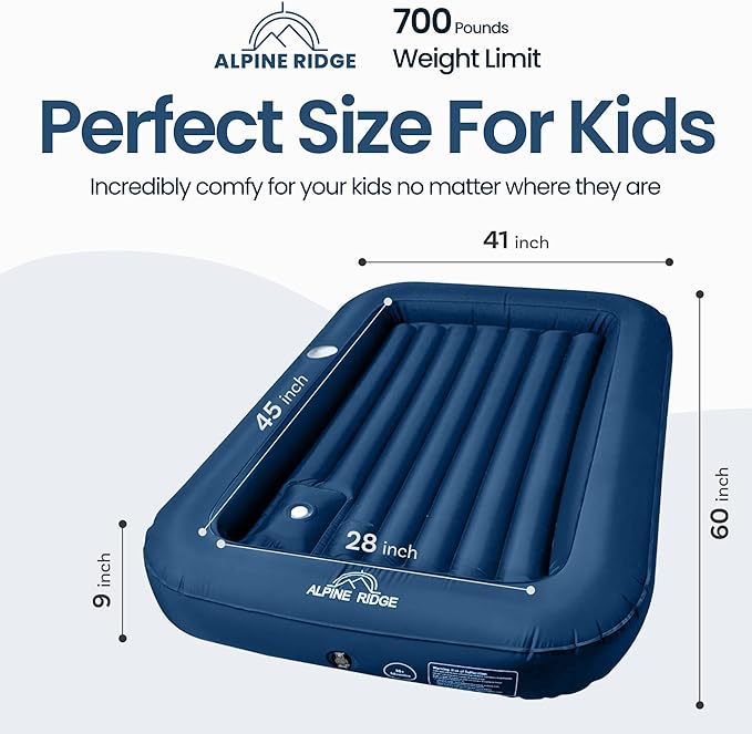 Toddler Travel Bed – Portable Nylon Toddlers Bed with 4-Sided Bumpers – Inflatable Toddler Travel Bed for Camping, Sleepovers – Kids Air Mattress with Built-in Foot Pump