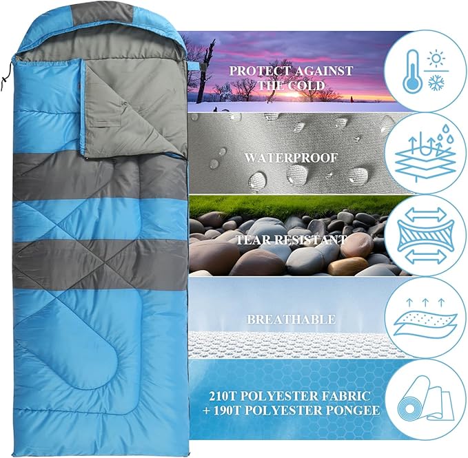 Sleeping Bags, Camping Sleeping Bag for Adults, 3 Season Warm & Cool Weather, Lightweight Waterproof Sleeping Bags for Indoor Outdoor Camping Traveling Backpacking, Pink/Blue/Black
