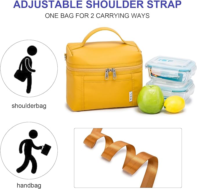 NOL Natural Organic Lifestyle Insulated Lunch Bags for Women Cooler Bag Lightweight Nylon Waterproof Lunch Box For Work (Earth-yellow, Medium(normal))