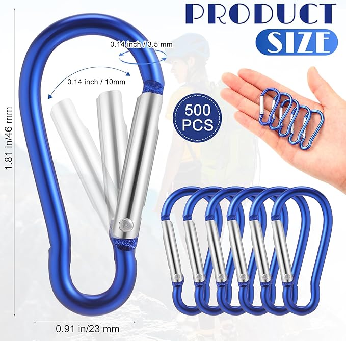 500 Pcs 2" Spring Snap Hooks Bulk Small Aluminum Alloy Clip Keychain Spring Snap Hook for Hanging Camping Hiking Traveling Fishing Outdoor