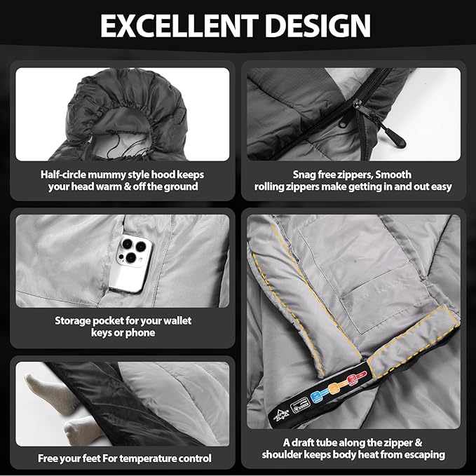 Adult Kids Sleeping Bag - All Season Warm/Cold Weather Lightweight for Camping & Hiking - Compact w/Compression Sack - Portable for Backpacking Travel Indoor - Unisex Boy Girl Man Woman