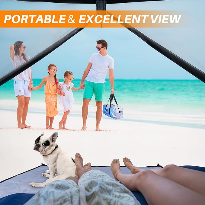 Happy Travel Beach Tent, UPF 50+ UV Protection Sun Shade Shelter for 3/4/5/6/7/8 Person, Portable Beach Canopy for Family & Baby, Lightweight & Easy Setup Beach Cabana with 3 Ventilation Mesh Windows