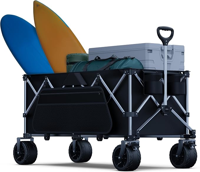 440Lbs Collapsible Wagon Cart,Beach Wagon with Big Wheels,Utility Wagons with Weight Capacity,Heavy Duty with Excellent Steering,Ideal for Camping,Gargen,Transport,Outdoor Sports