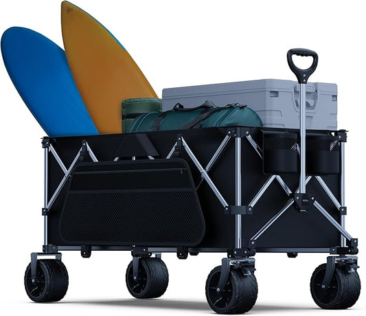 440Lbs Collapsible Wagon Cart,Beach Wagon with Big Wheels,Utility Wagons with Weight Capacity,Heavy Duty with Excellent Steering,Ideal for Camping,Gargen,Transport,Outdoor Sports