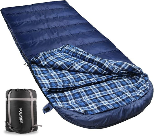 Flannel Sleeping Bag 0 Degree Cold Weather for Adults XXL Sleeping Bag 4 Season Big and Tall with Compression Sack