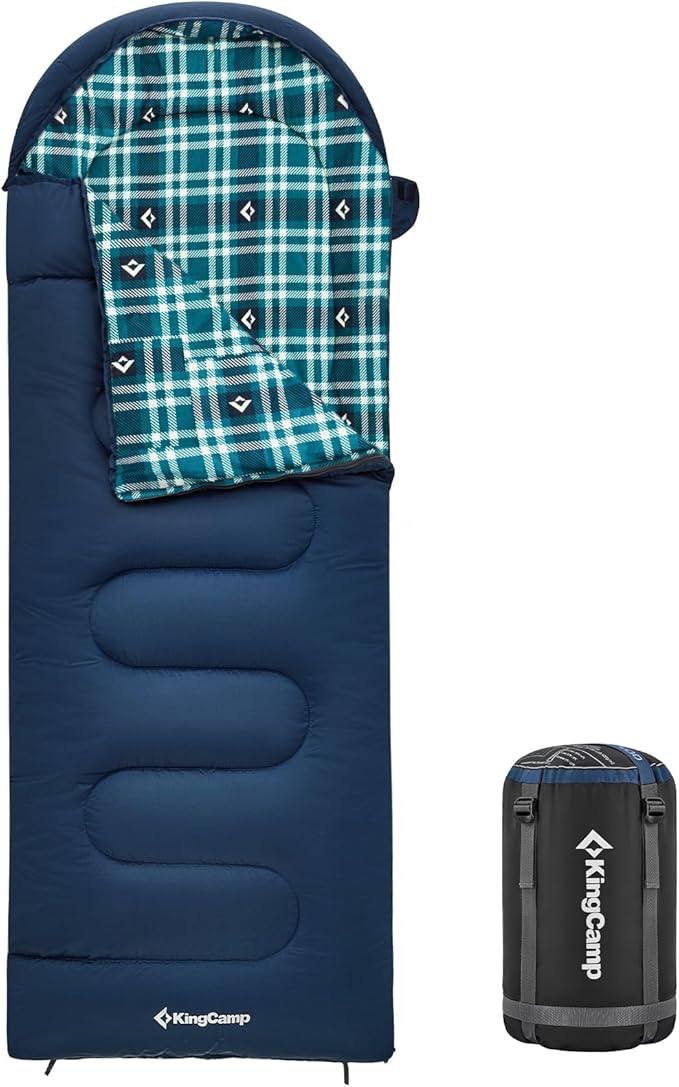KingCamp Sleeping Bag for Adults, Cold Weather & Warm XL Big and Tall Flannel Sleeping Bags with Compression Sack Portable Waterproof Essentials Gear Accessories for Outdoor Camping
