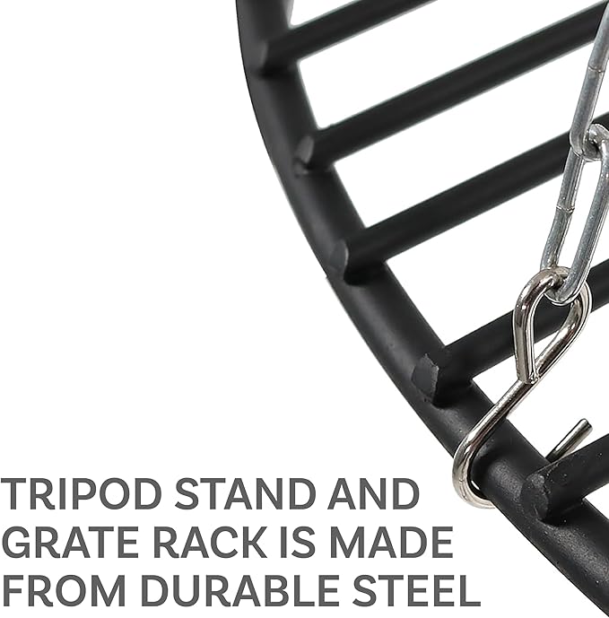 Sunnydaze Outdoor Fire Pit Tripod Cooking Grill System - Black Steel Grate and Legs - 22-Inch