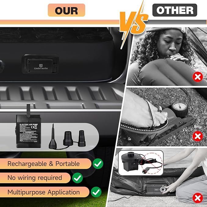 Umbrauto Built-in Pump Air Mattress for 5.5-5.8ft Full Size Short Truck Bed, Inflatable Camping Airbed with Rechargeable Cordless Pump for Truck Tent Camper