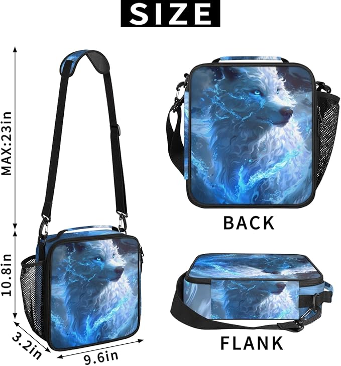 Wolf Kid Lunch Bags with Shoulder Strap Insulated Lunch Boxes for Boy Girls Waterproof Thermal Cooler Tote Bag Portable Picnic Bag for School Work Outdoor Gifts Galaxy