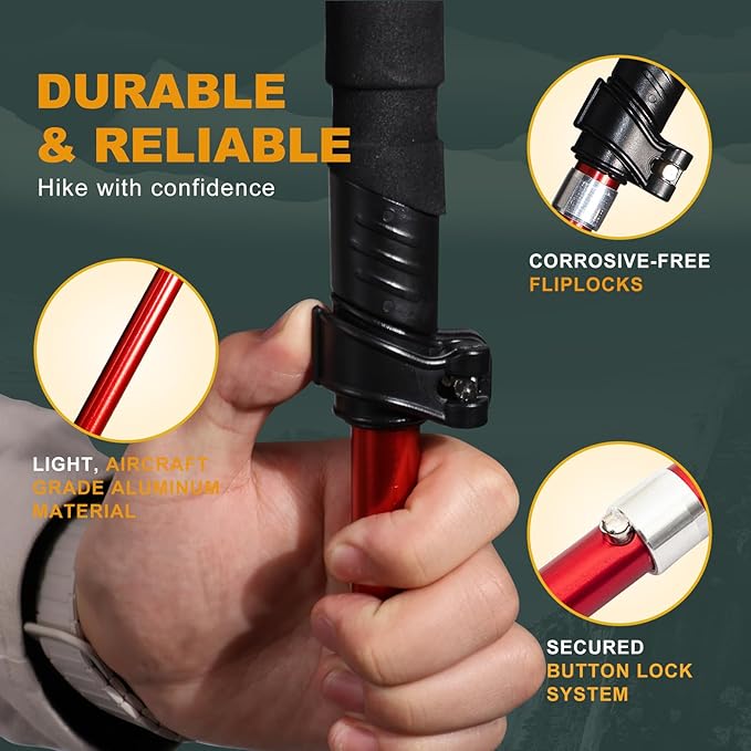 Trekking Poles for Hiking - Walking Sticks for Men, Women, Seniors, 2pc Collapsible Lightweight Aluminum Alloy Hiking Poles for Nordic Walking & Outdoor Adventures