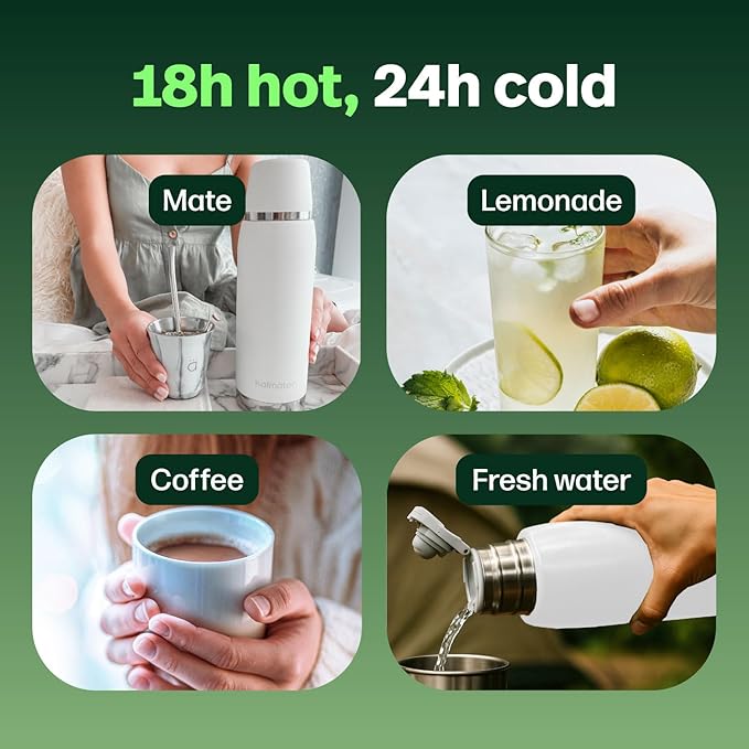 KALMATEH Thermal Double Walled Vacuum Insulated Stainless Steel Beverage Bottle 760ml, Precise Pouring & Heat Retention For Coffee, Tea, Yerba Mate and Camping